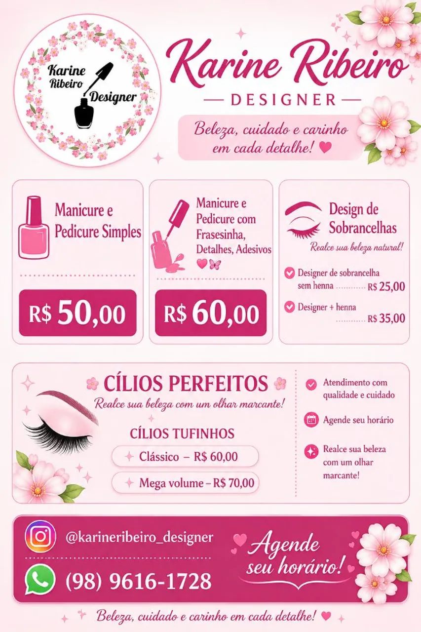 Manicure e Designer de Sobrancelhas e Cílios na Divinéia.