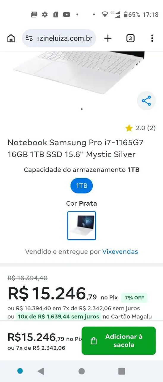 Notebook Samsung i7 11 geração top