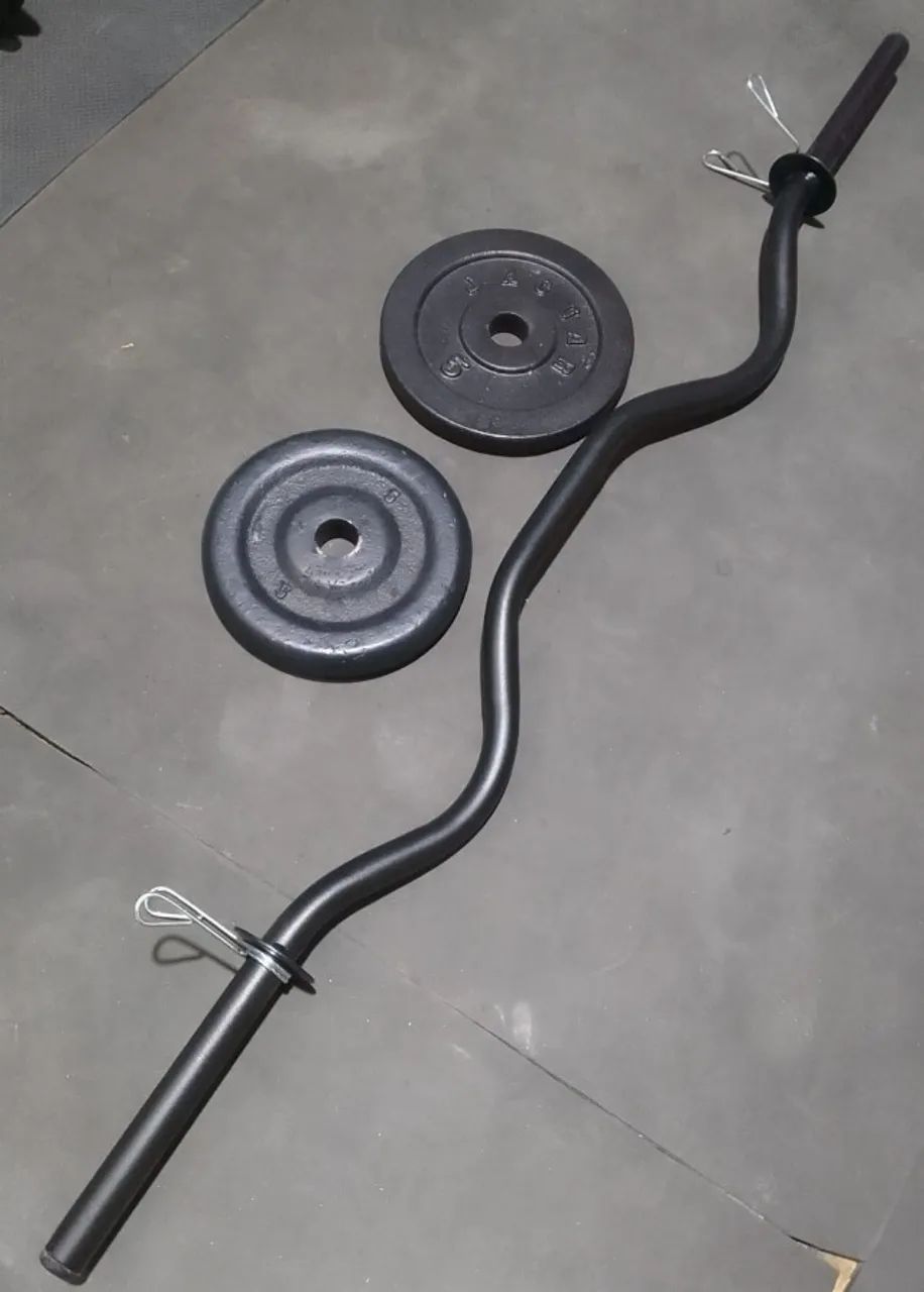 Barra W + 2 Anilhas de 5kg Ferro - Foto 2