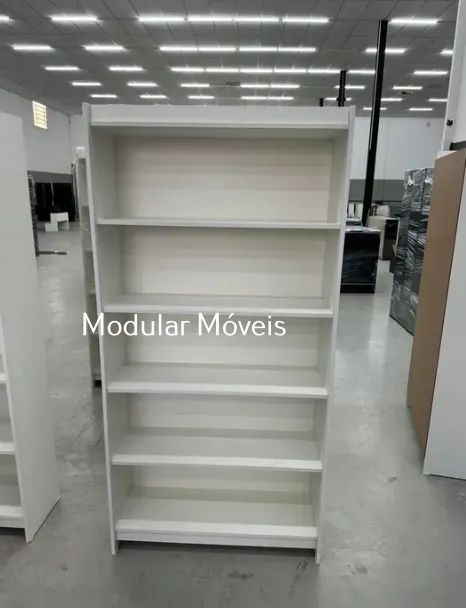 Balcão Caixa em L + 2 Vitrines + 2 Estantes Prateleiras - MDF Branco - Foto 3