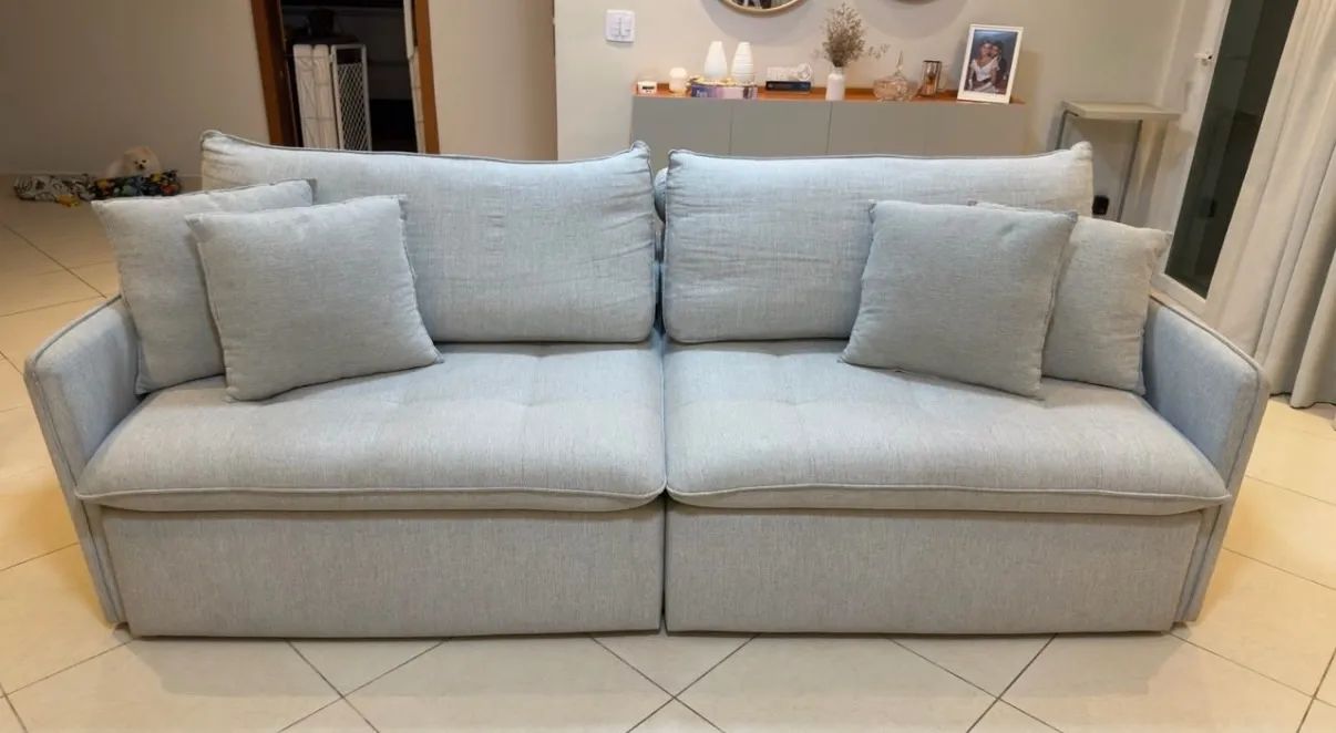 Sofa retratil reclinavel linho cinza 2,20m - Foto 3