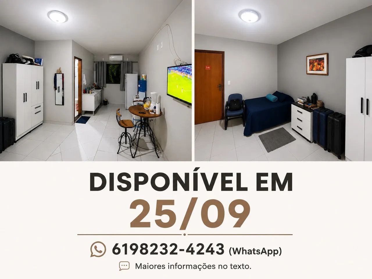 Kitnet disponível a partir de 25/09 -Suites Colorado *