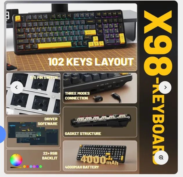 Teclado Mecânico Attack Shark  X98 Pro Retroiluminado com teclado numérico  - Foto 5