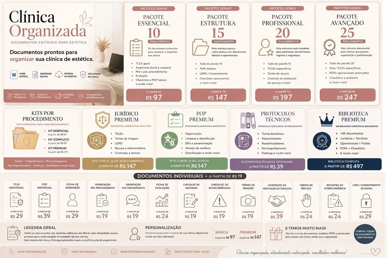 Clínica Organizada - Documentos Editáveis para Estética