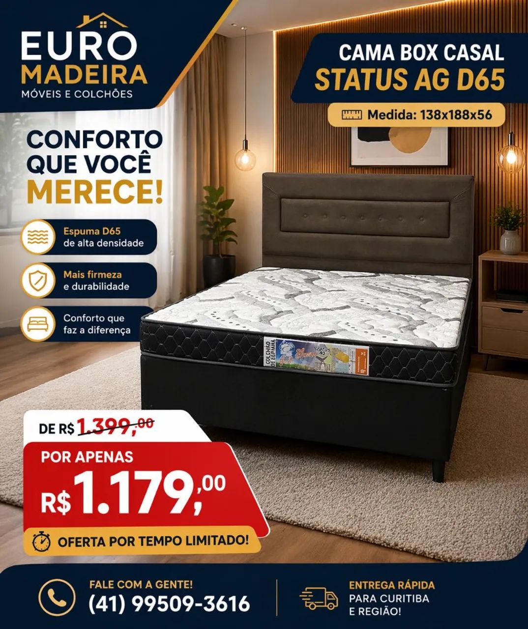 Cama box casal Status AG D65 - Novo