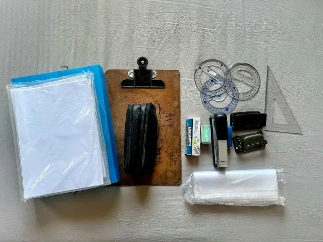 Lote Papelaria e Escritório: Grampeador + Perfurador + Lápis Faber