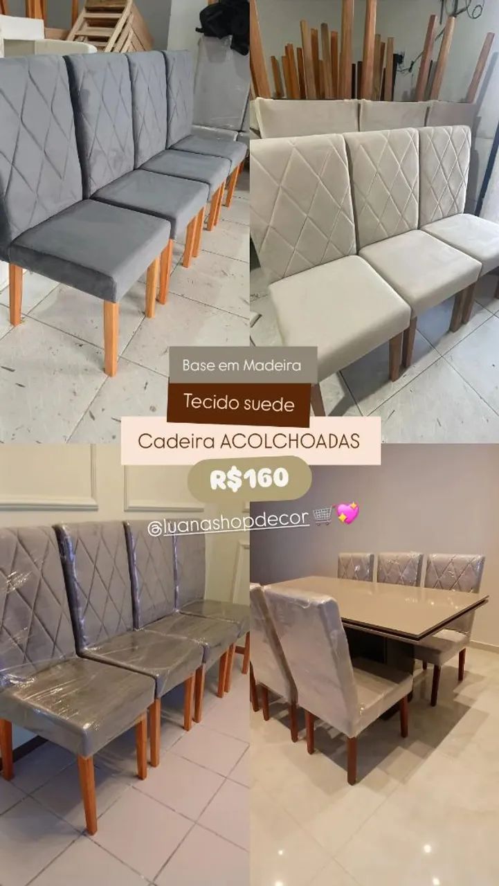 Cadeira de Jantar Acolchoada Luxo - Veludo com Madeira  - Foto 2