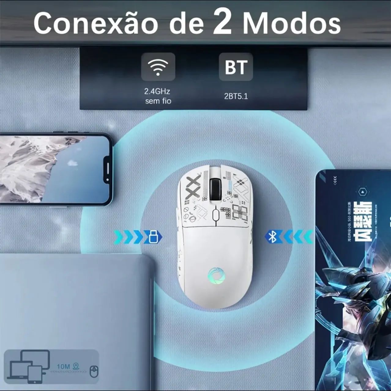 Mouse Gamer Dual-mode 2.4g Bluetooth 1600 Dpi - Foto 5