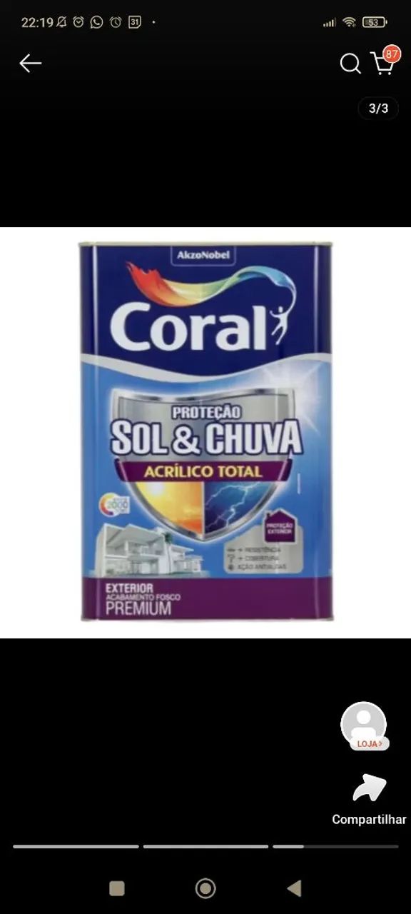 Lata de tinta Coral Premium Sol & Chuva Branco  - Foto 2
