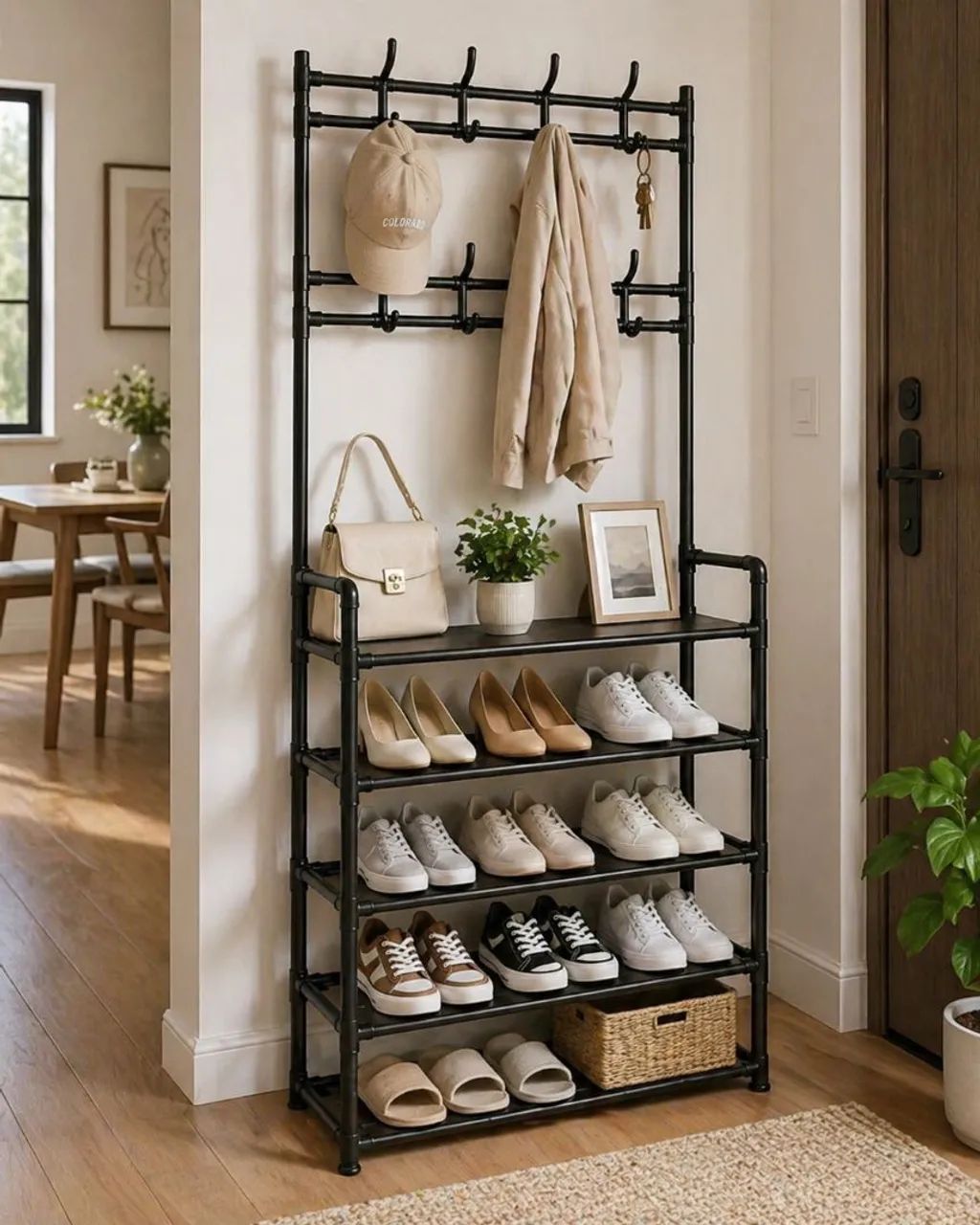 Sapateira com Cabideiro Multiuso Porta Sapatos Resistente para Quarto e Entrada