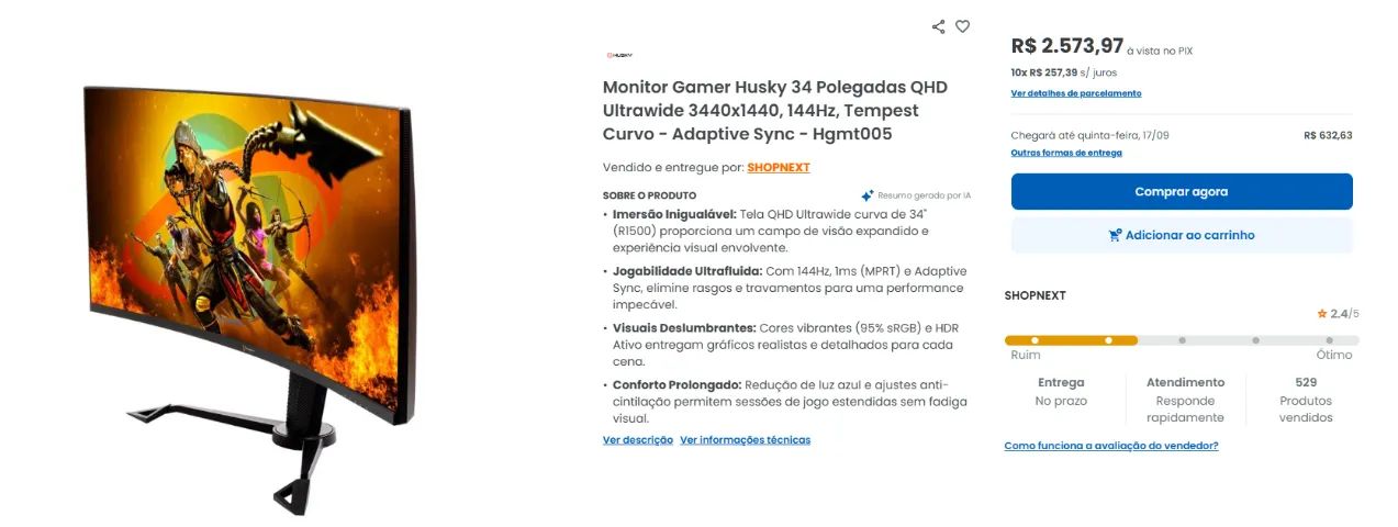 Monitor 34" Ultra WIde 144Hz - Foto 4