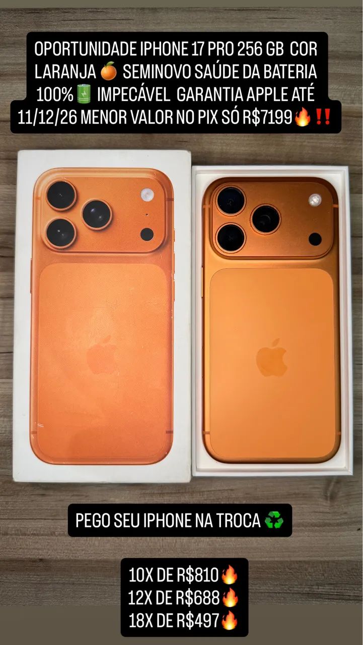 iPhone 17 pro 256 gb seminovo bateria 100% garantia Apple 11/12/26
