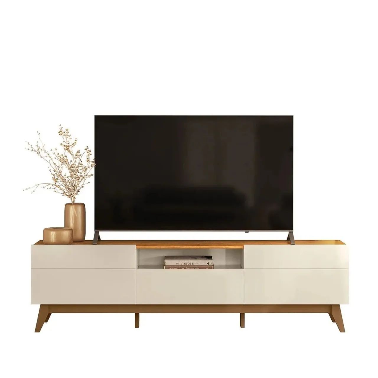 Rack para Tv de até 75 Polegadas 2 Portas 1 Gaveta Diadema Off White/ Canela Mobler<br> - Foto 2
