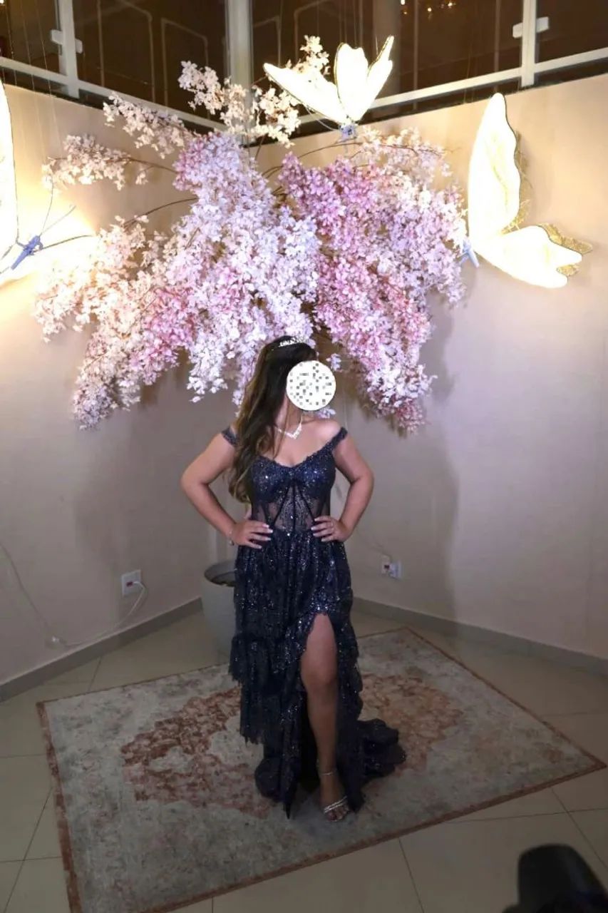 Vestido elegante azul marinho - Foto 2