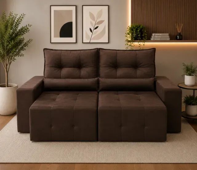 Sofa retratiil e reclinavel veludo marrom PAGAMENTO SÓ NA ENTREGA 