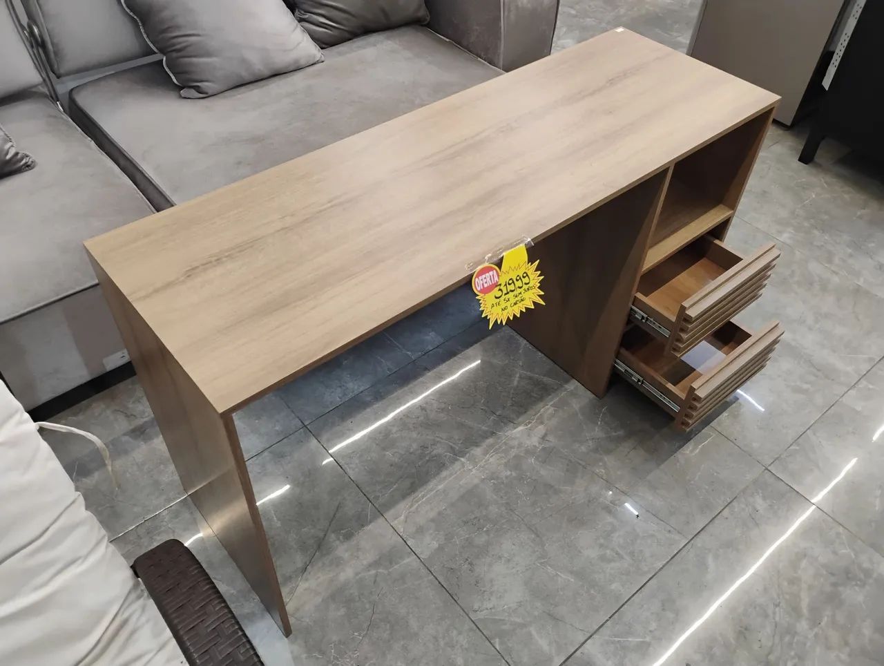 Escrivania moderna 2 gavetas marrom  - Foto 2