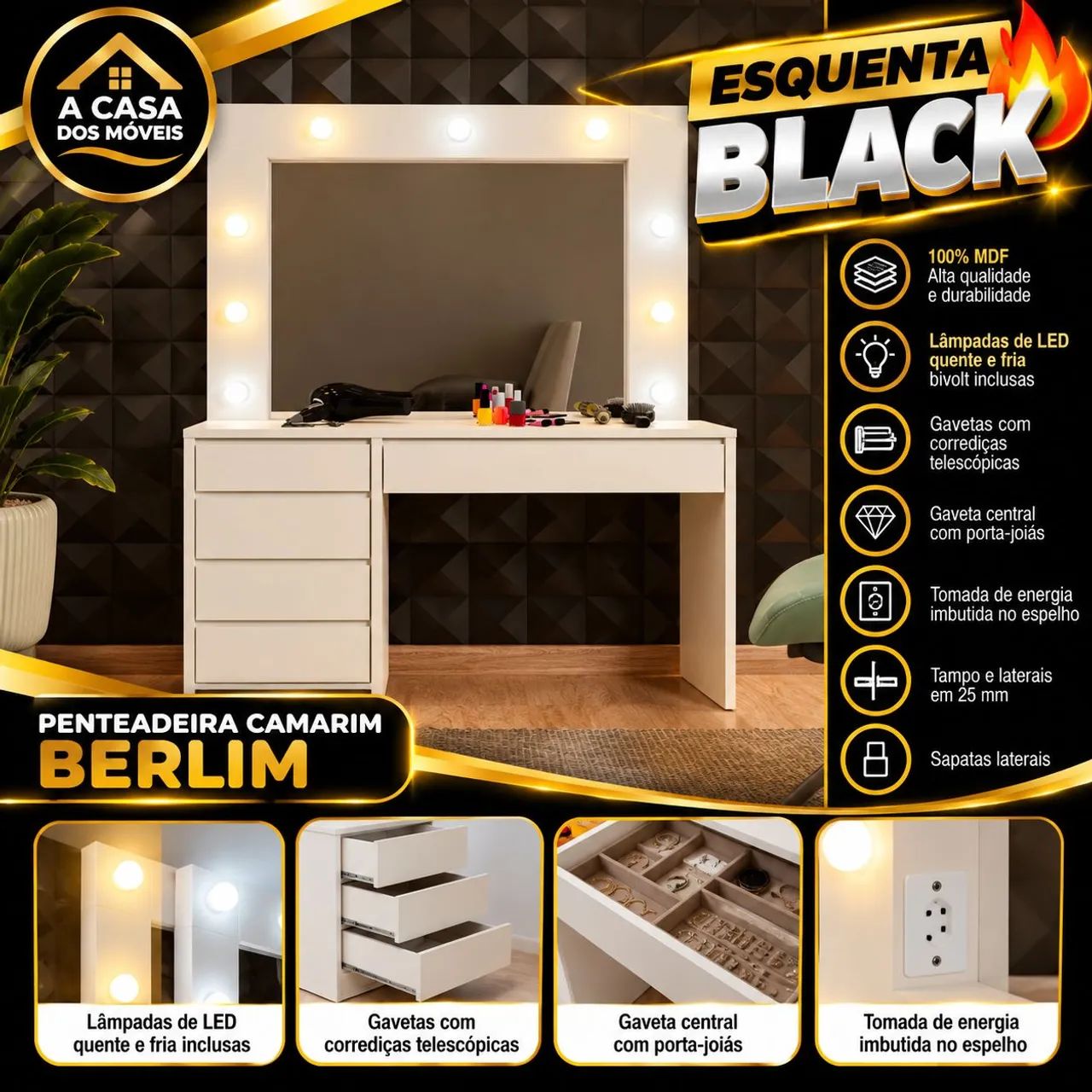Penteadeira Camarim Berlim - Branco 