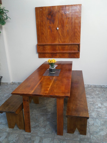 Painel pra TV e mesa com bancos rústico - Foto 4