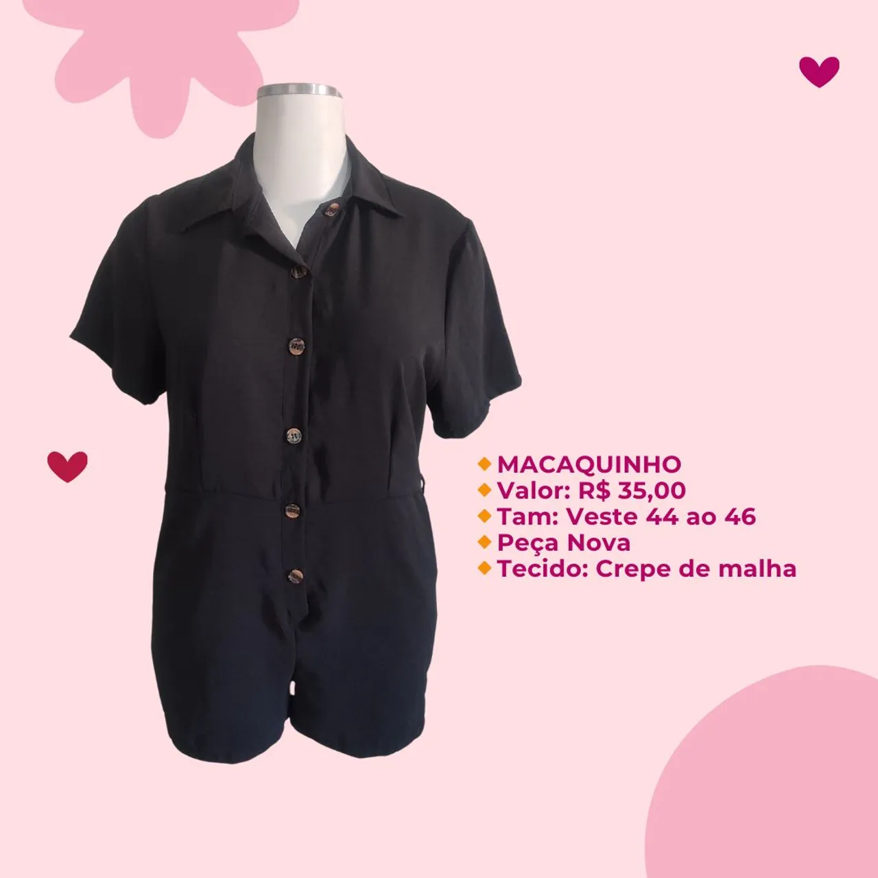 Macacão Feminino Preto Crepe de Malha