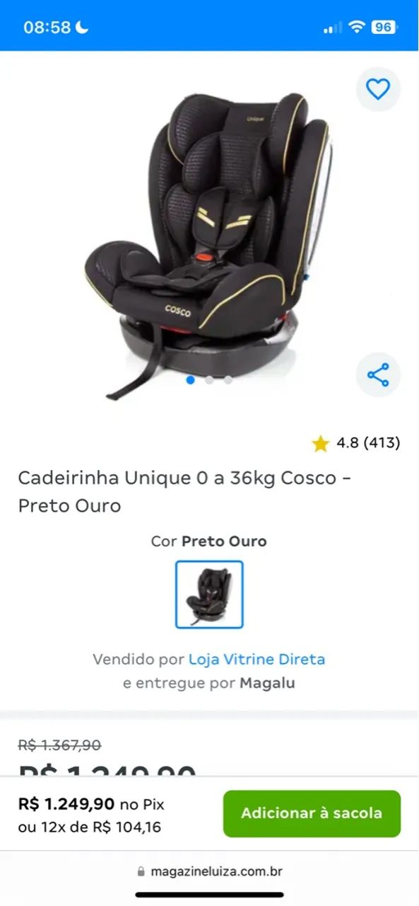 Cadeirinha Unique 0 a 36kg Cosco - Preto Ouro - Foto 2