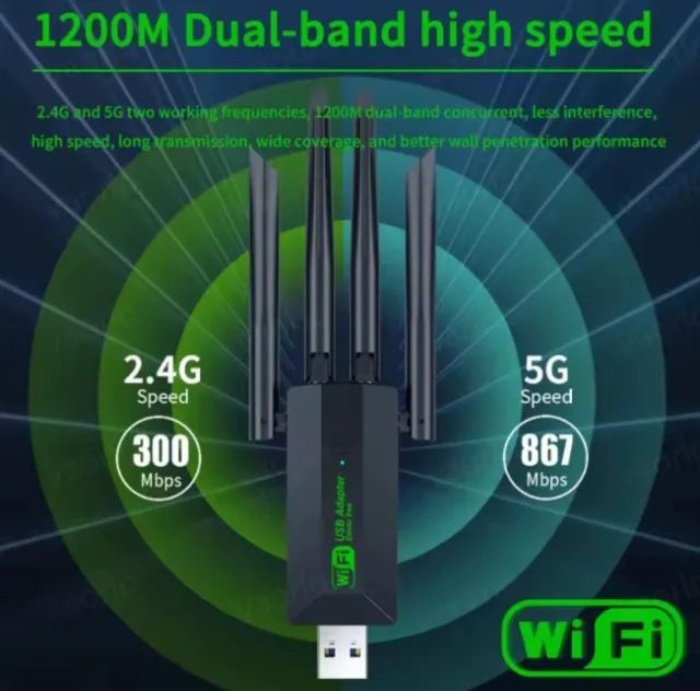 Adaptador USB 3.0 WiFi VAORLO 1200Mbps Dual Band 2.4G + 5Ghz Wi-Fi - Foto 5