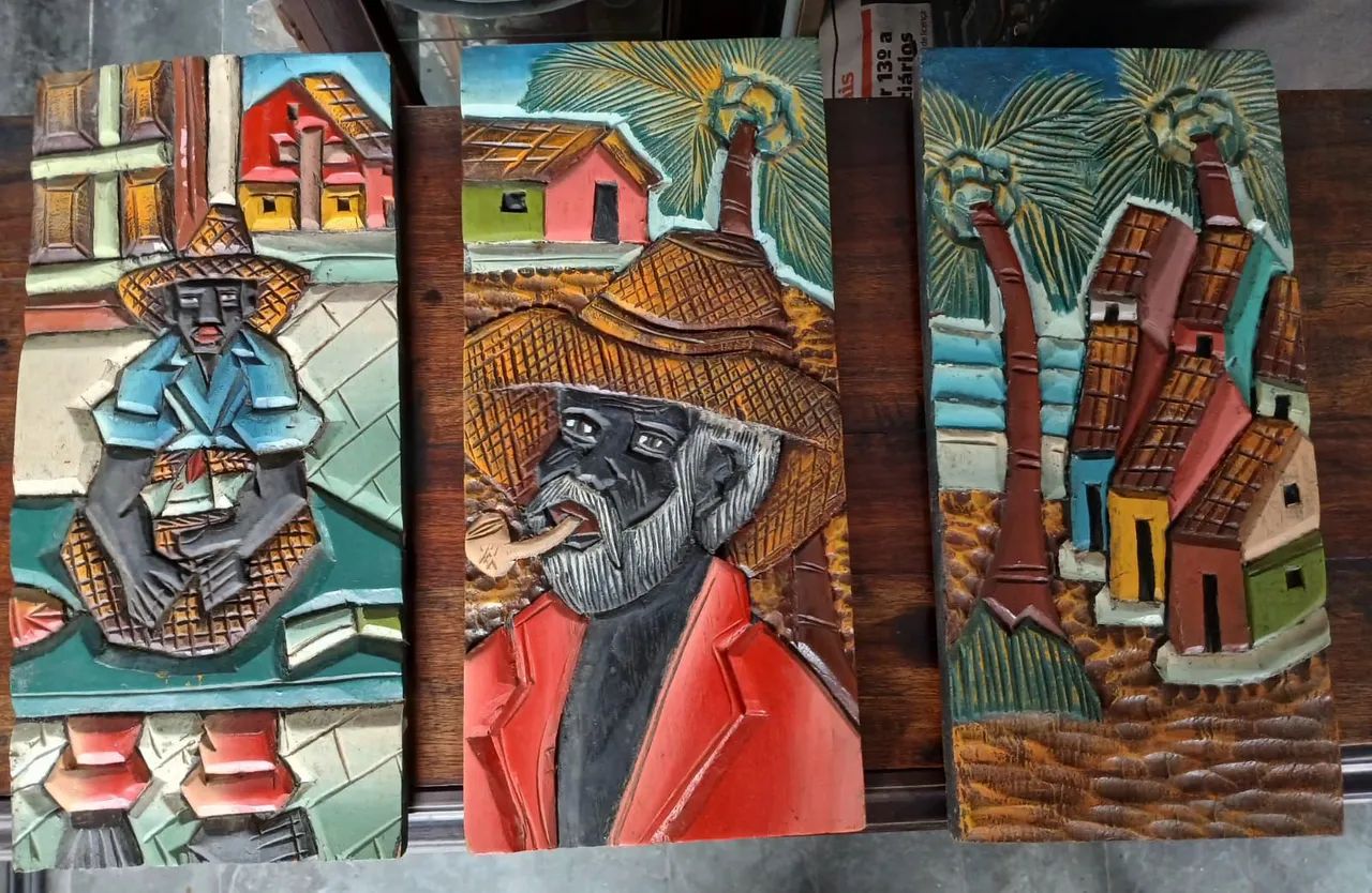 Trio de quadros arte popular 