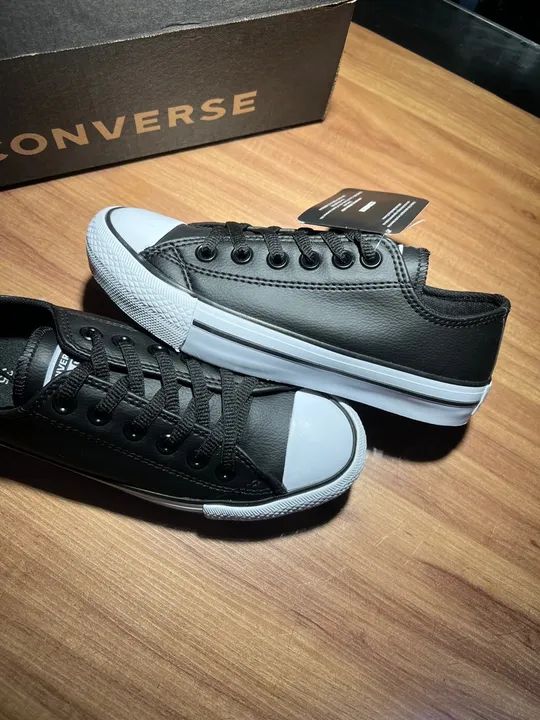 Tênis All Star Couro Chuck Taylor Cores Preto/Branco/Caramelo