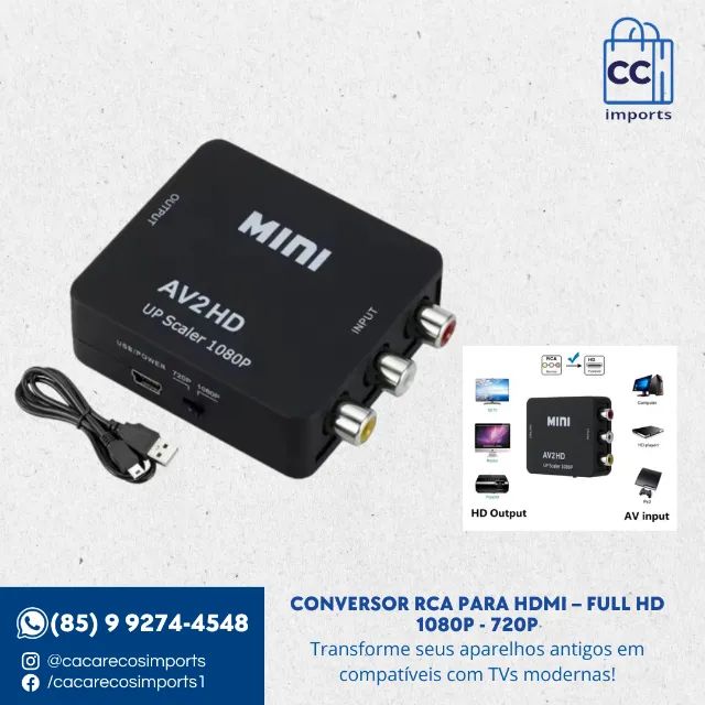 Conversor RCA para HDMI - Full HD 1080p, 720p