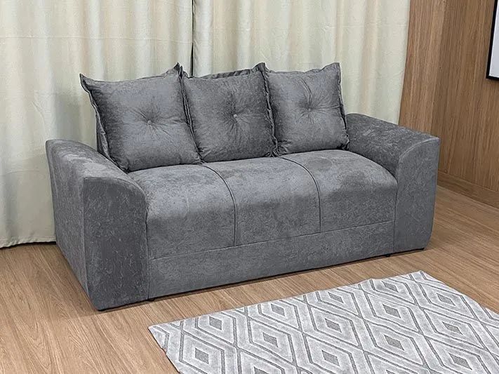 Conjunto de Sofás 3 e 2 Lugares Suede Cinza - Foto 2