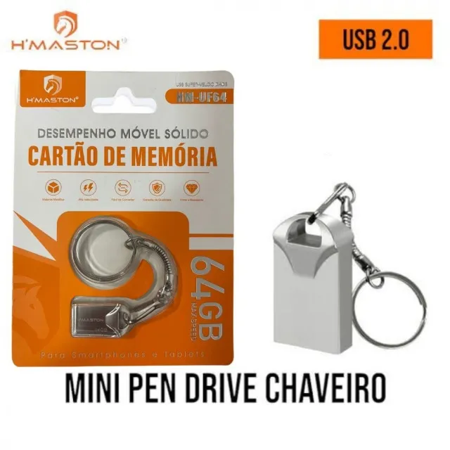 Mini Pen Drive Portátil Desempenho Móvel Sólido USB 2.0 de Metal em Chaveiro de