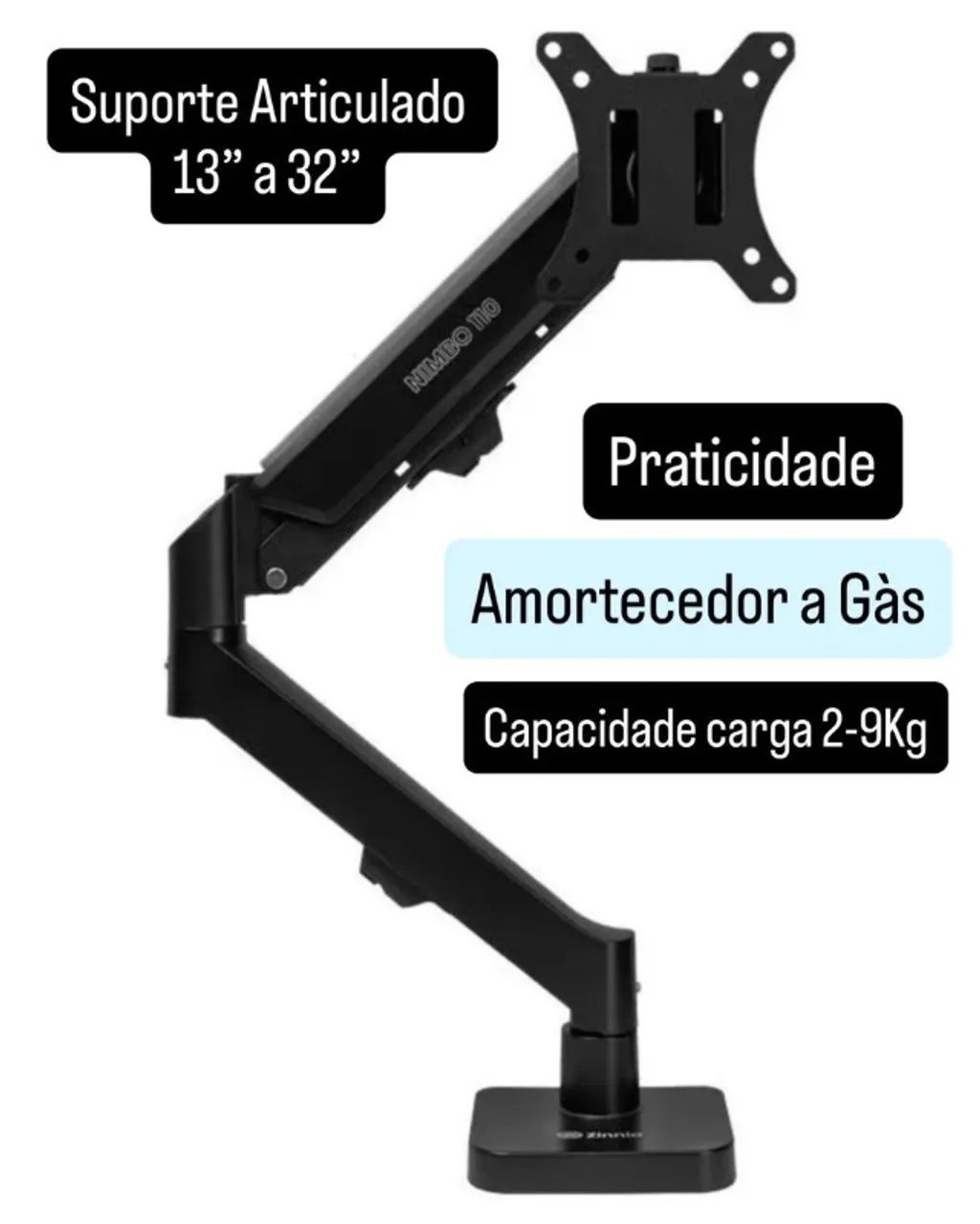 Suporte Articulado p/ Monitor até 32'' | ALTA QUALIDADE c/ PISTÃO À GÁS