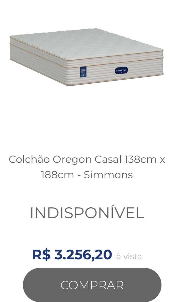 Colchão Oregon Casal 138cm x 188cm - Simmons