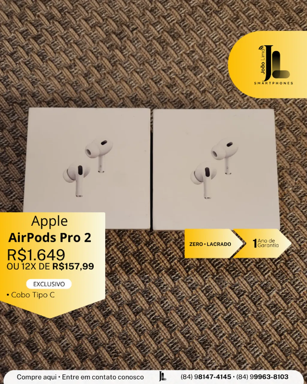 APPLE AIRPODS PRO 2, COM CABO TIPO C, LACRADO, EXCLUSIVO!
