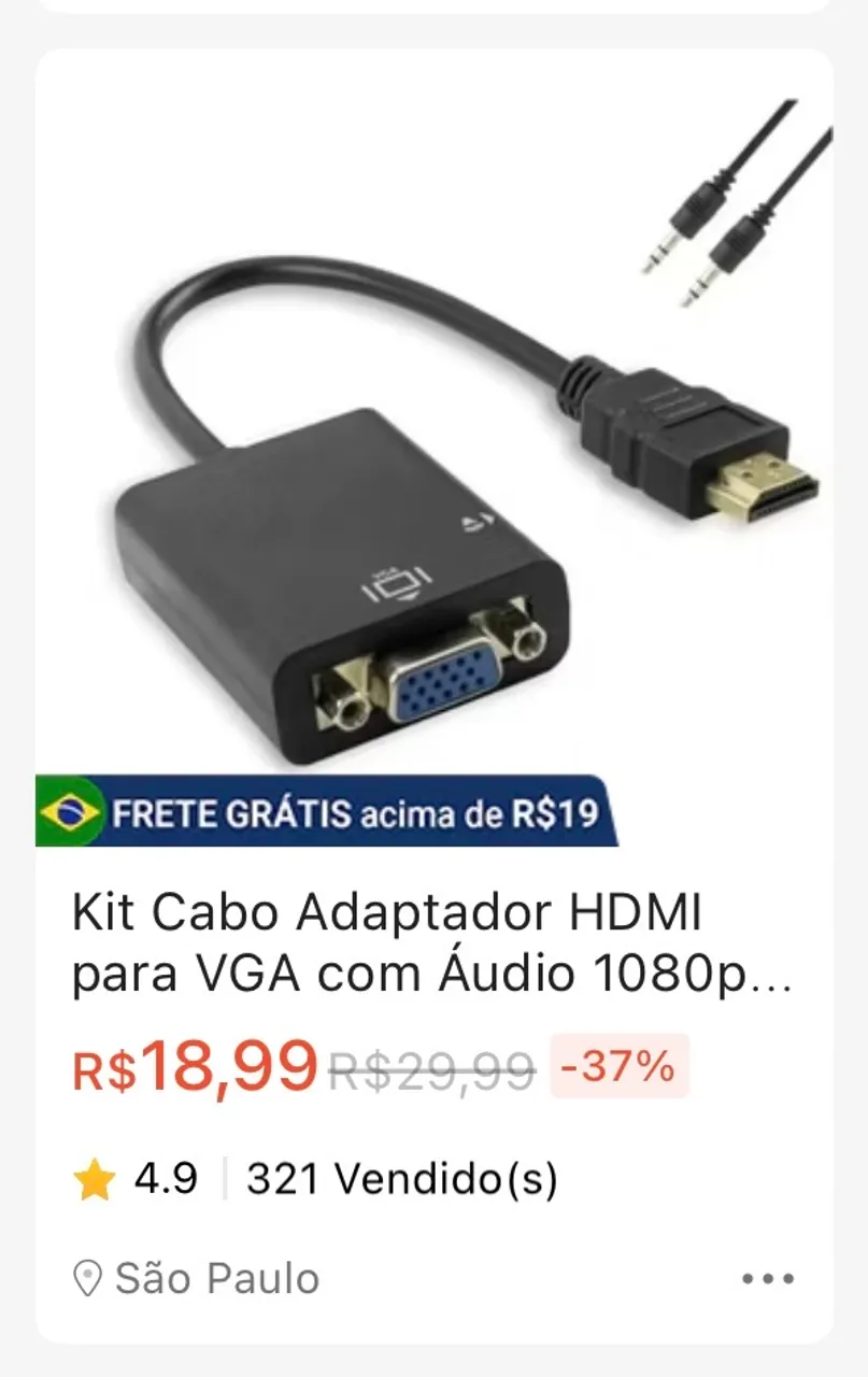 Kit Adaptador HDMI para VGA com Áudio 1080p