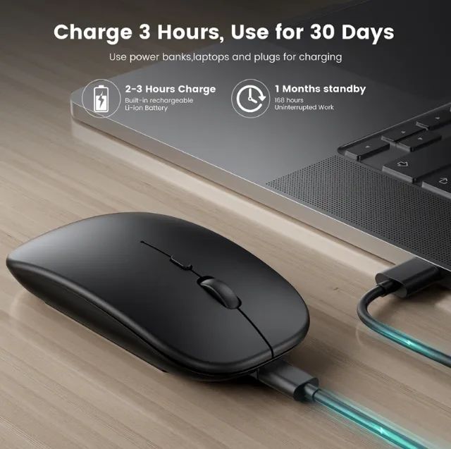 2 in 1 Wireless Rechargeable Mouse, Tablet, PC, Notebook, Cell Phone, TV, 2.4G USB and Bluetooth64312830415107122