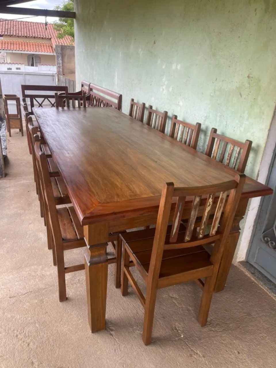 Mesa de Jantar 2,50x1,00 Madeira Maciça de Demolição Com 10 Cadeiras - Foto 2
