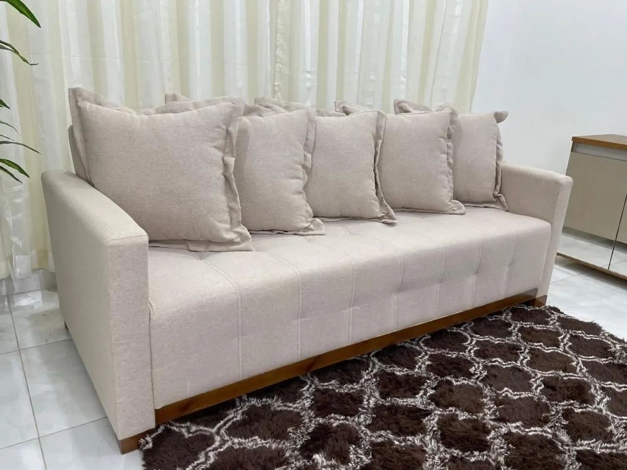 Sofá Cama Casal com Braço 210cm Linho Bege