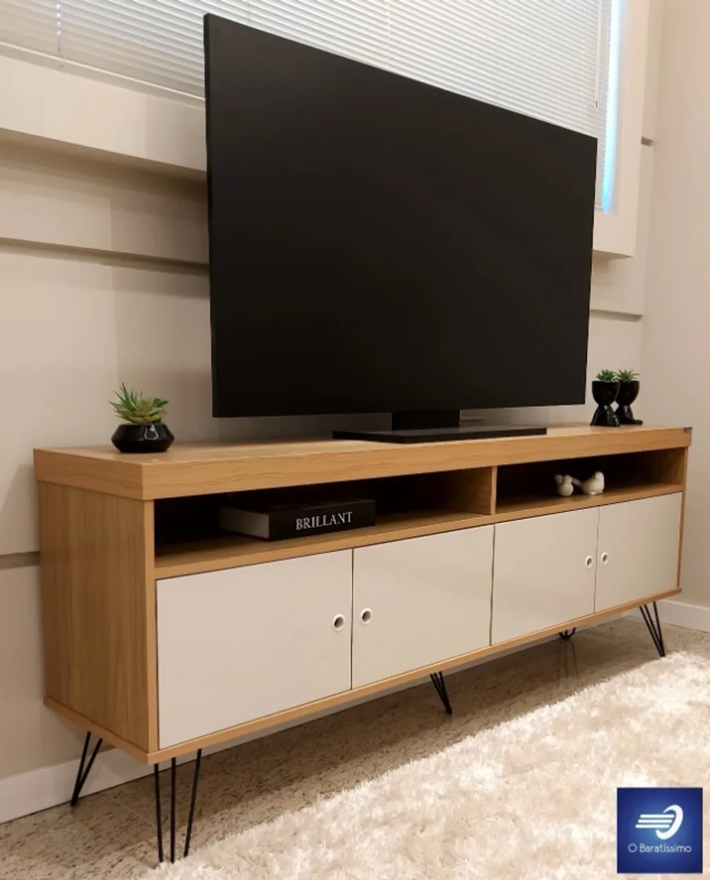Oferta Rack Retrô para TV até 65? com 4 Portas e Pés em Metal