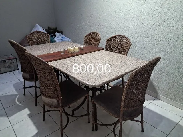 Mesa retangular granito, 6 cadeiras