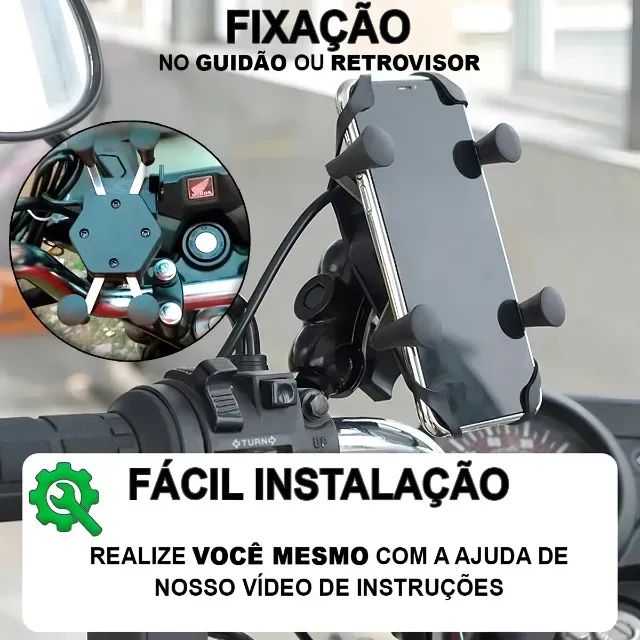 SUPORTE X DE MOTO RETROVISOR EM GARRA COM CARREGADOR PARA CELULAR - Foto 2