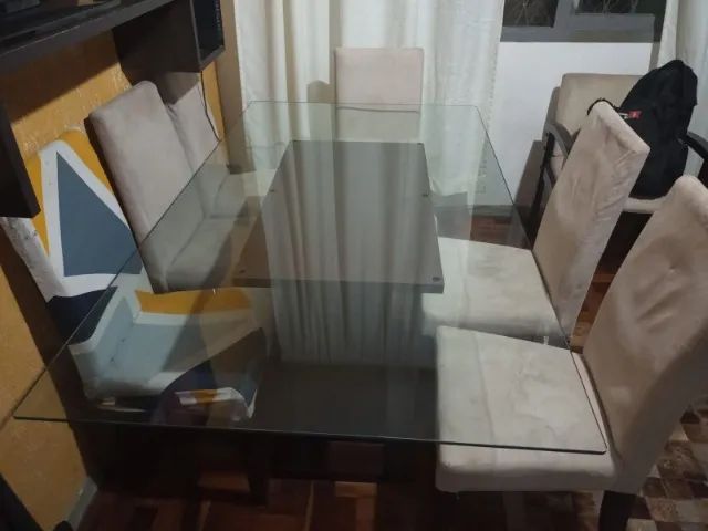 Mesa De Jantar Classic Tampo De Vidro 6 Cadeiras - Foto 3