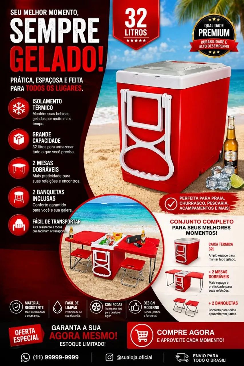 CAIXA TÉRMICA QUE VIRA MESA - PRÁTICA E INOVADORA
