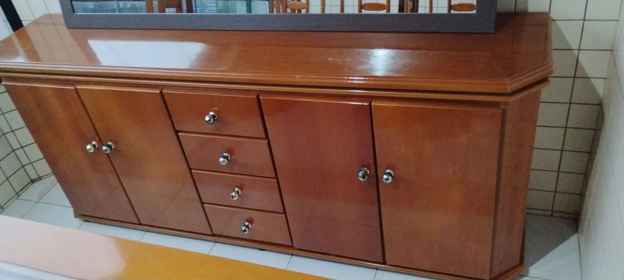 Mesa tampo em vidro 6 cadeiras com buffet e espelho - Foto 2