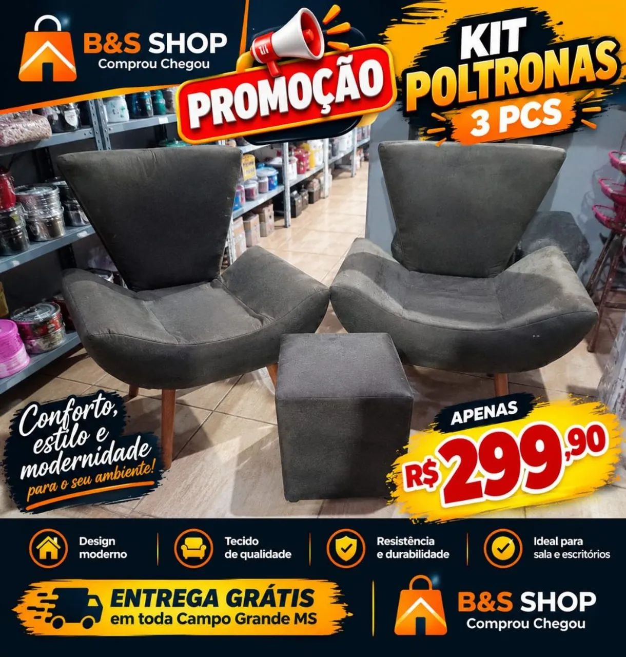 PROMOÇÃO KIT POLTRONA SUEDE 3 PEÇAS 