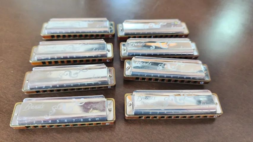 kit 8 gaitas bends juke harmonica diatonica corpo madeira - Foto 4