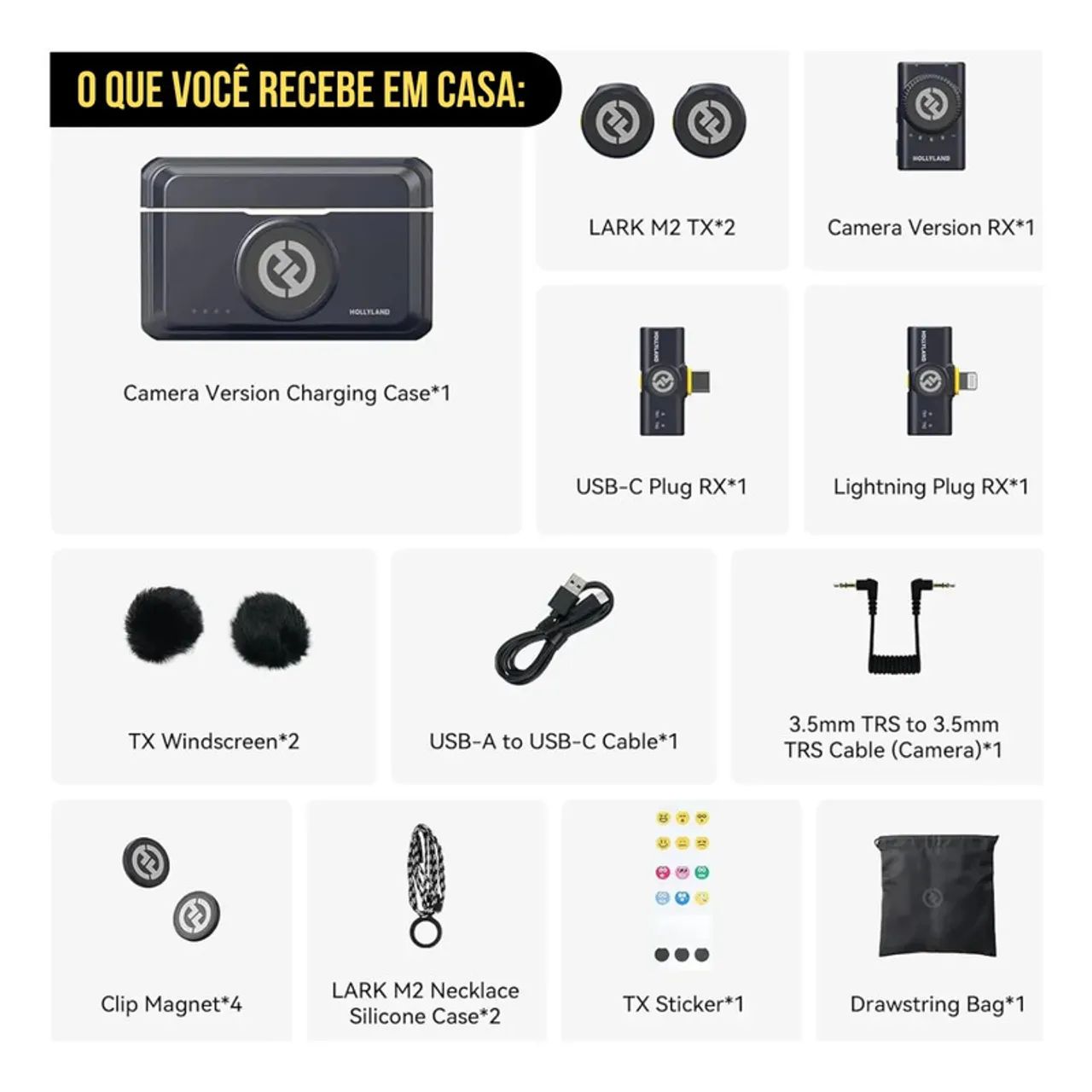 MICROFONE HOLLYLAND LARK M2 COMBO ORIGINAL PARA CÂMERA, IPHONE E ANDROID - Foto 3