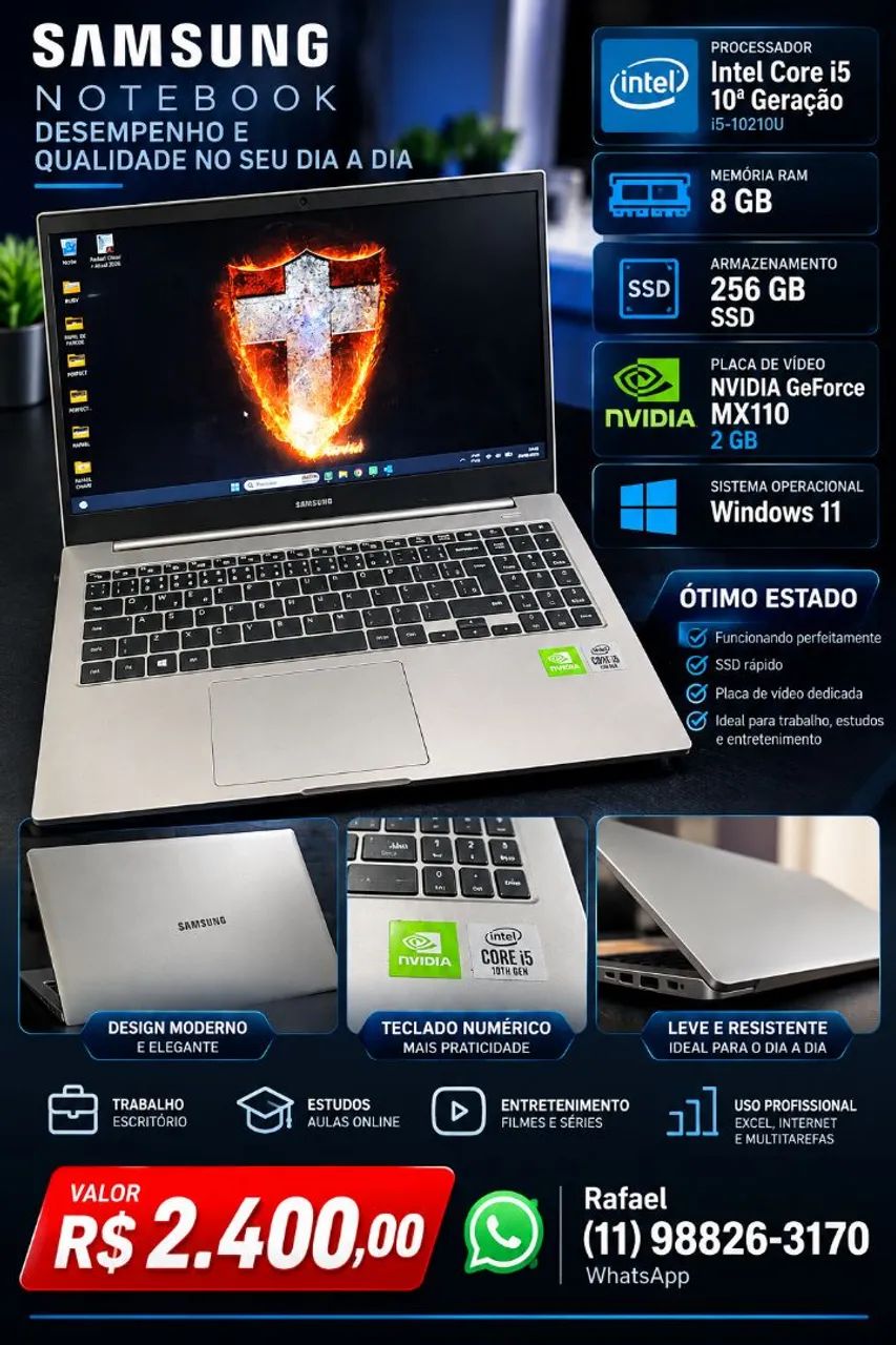 Samsungbook core i5 10ger 8gb ssd 256 placa de vídeo gforce 2gb - Foto 5