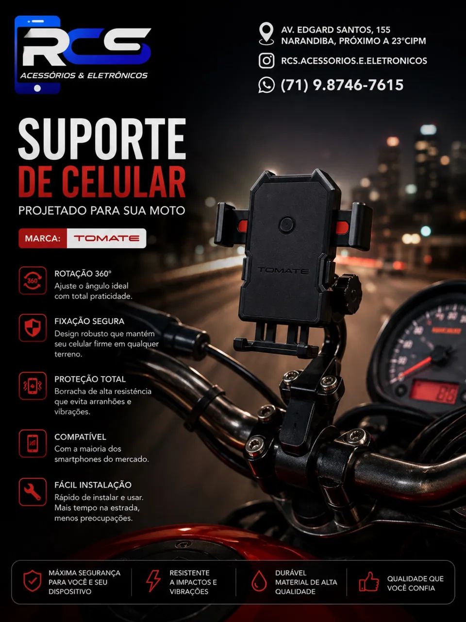 Suporte Para Celular Com Entrada Usb Moto Mtg-028 Tomate