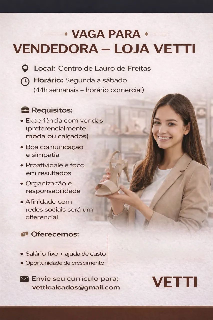 Vaga para Vendedora