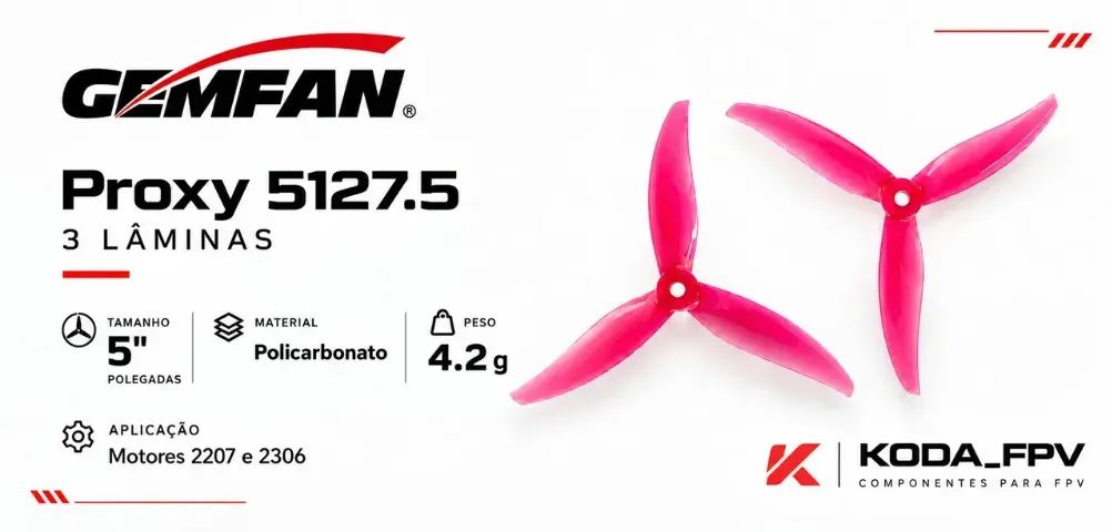 4 Hélices Gemfan Proxy 5 polegadas para drone FPV. Descrição abaixo - Foto 2
